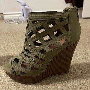 Olive green wedge heels